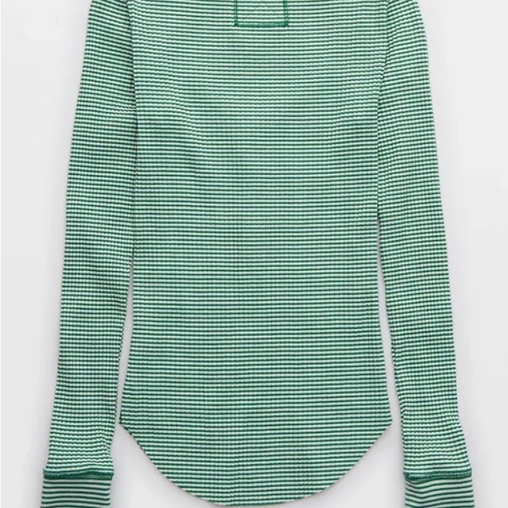 Aerie long sleeve fitted henley t-shirt size XS color green/white NWT - Picture 5 of 5
